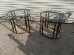 Pair of Brass and Glass Oval Shaped End Tables - 3870758