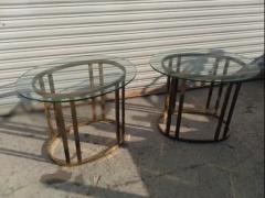 Pair of Brass and Glass Oval Shaped End Tables - 3870759
