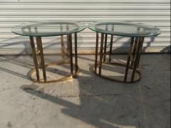 Pair of Brass and Glass Oval Shaped End Tables - 3870760
