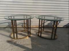 Pair of Brass and Glass Oval Shaped End Tables - 3870761