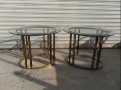 Pair of Brass and Glass Oval Shaped End Tables - 3870762
