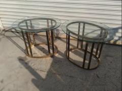 Pair of Brass and Glass Oval Shaped End Tables - 3870773