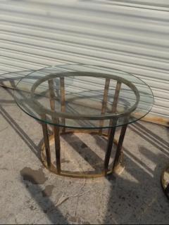 Pair of Brass and Glass Oval Shaped End Tables - 3870782