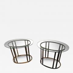 Pair of Brass and Glass Oval Shaped End Tables - 3871877