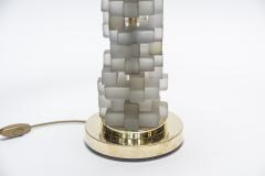 Pair of Brass and Grey Frosted Glass Table Lamps - 1066256