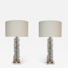 Pair of Brass and Grey Frosted Glass Table Lamps - 1066840