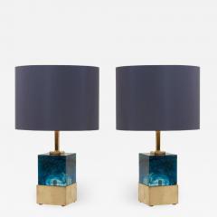 Pair of Brass and Murano Glass Cube Table Lamps - 800383