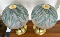 Pair of Brass and Murano Glass Palm Tree Shades Lamps by Ghisetti Italy - 3603442
