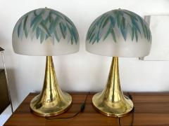 Pair of Brass and Murano Glass Palm Tree Shades Lamps by Ghisetti Italy - 3603451