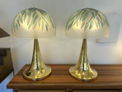 Pair of Brass and Murano Glass Palm Tree Shades Lamps by Ghisetti Italy - 3603452