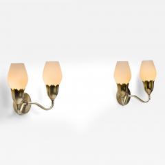 Pair of Brass and Opal Wall Lamps Denmark ca 1950s - 4684886
