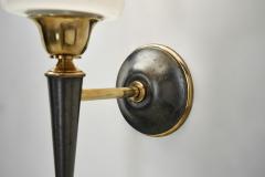 Pair of Brass and Opaline Glass Wall Lamps France 1950s - 4374121