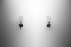 Pair of Brass and Opaline Glass Wall Lamps France 1950s - 4374632