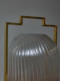 Pair of Brass and Pink Murano Glass Lantern Style Table Lamps - 3107086