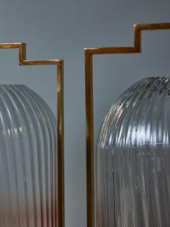 Pair of Brass and Pink Murano Glass Lantern Style Table Lamps - 3107090