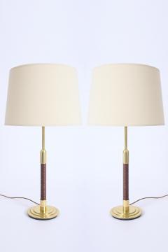 Pair of Brass and Rattan Table Lamps - 4739506