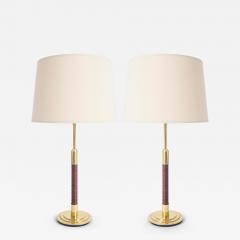 Pair of Brass and Rattan Table Lamps - 4739510