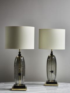 Pair of Brass and Smoked Murano glass Table Lamps - 1933650