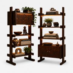 Pair of Brazilian Modern Adjustable Bookshelves with Cabinets in Rosewood - 4623369