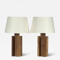 Pair of Brazilian Tigerwood Lamps with Custom Paper Shades - 4023369