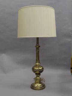 Pair of British Mid Century Modern Neoclassical Brass Baluster Table Lamps - 4105478