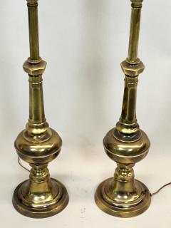 Pair of British Mid Century Modern Neoclassical Brass Baluster Table Lamps - 4523461