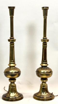 Pair of British Mid Century Modern Neoclassical Brass Baluster Table Lamps - 4523493