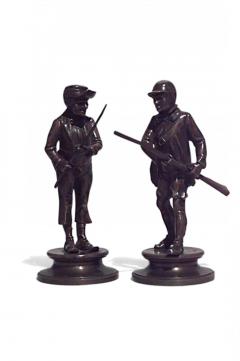 Pair of Bronze Character Soldiers with Rifles - 4201632