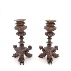 Pair of Bronze French Baroque Style Candlesticks with Satyrs 19th Century - 3086046