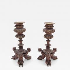 Pair of Bronze French Baroque Style Candlesticks with Satyrs 19th Century - 3088569