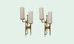 Pair of Bronze Glass Shades Brutalist Wall Sconces - 4390714
