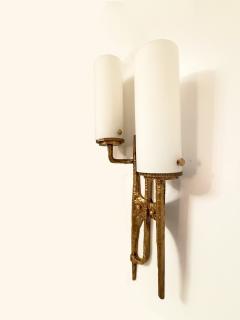 Pair of Bronze Glass Shades Brutalist Wall Sconces - 4390739