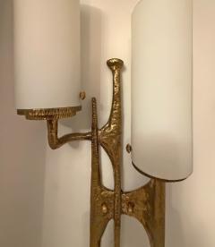 Pair of Bronze Glass Shades Brutalist Wall Sconces - 4390740