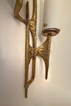 Pair of Bronze Glass Shades Brutalist Wall Sconces - 4390744