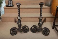 Pair of Bronze Inlaid Arts Crafts Andirons - 3977382