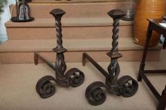 Pair of Bronze Inlaid Arts Crafts Andirons - 3977383