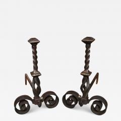 Pair of Bronze Inlaid Arts Crafts Andirons - 3980925