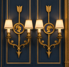 Pair of Bronze Two Light Neoclassical Wall Sconces - 4787521