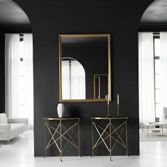 Pair of Bronze and Black Granite Demilune Console Tables Manner of Jansen - 4409602