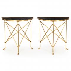 Pair of Bronze and Black Granite Demilune Console Tables Manner of Jansen - 4409603
