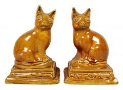 Pair of Brown Stoneware Cats - 4129729