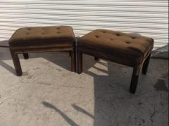 Pair of Brown Velour Parsons Style Tufted Ottomans - 3870748