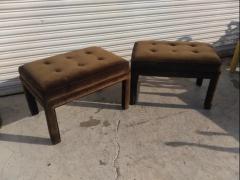 Pair of Brown Velour Parsons Style Tufted Ottomans - 3870751