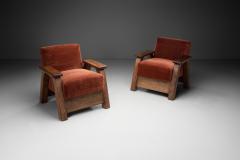 Pair of Brutalist Armchairs Upholstered in Red Mohair France 1960s - 4301485