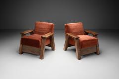 Pair of Brutalist Armchairs Upholstered in Red Mohair France 1960s - 4301488