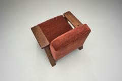 Pair of Brutalist Armchairs Upholstered in Red Mohair France 1960s - 4301490