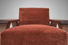 Pair of Brutalist Armchairs Upholstered in Red Mohair France 1960s - 4301493
