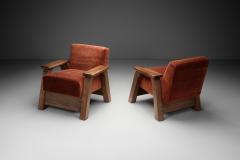 Pair of Brutalist Armchairs Upholstered in Red Mohair France 1960s - 4303729