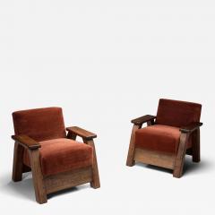 Pair of Brutalist Armchairs Upholstered in Red Mohair France 1960s - 4305712