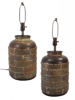 Pair of Brutalist Barrel Lamps - 3054636